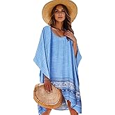 Moss Rose Women's Beach Kaftan Dresses Kimono Swimsuit Cover up for Bathing Suit with Floral Pattern