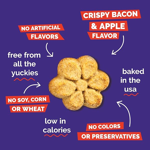FRUITABLES BAKED DOG TREATS, PUMPKIN SNACKS FOR DOGS, LOW CALORIE & DELICIOUS, NO WHEAT, CORN OR SOY, HEALTHY PUPPY TRAINING TREATS, MADE IN THE USA, APPLE AND CRISPY BACON FLAVOR, 7OZ