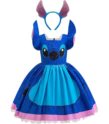 Disney Lilo & Stitch Little Girls Mesh Cosplay Short Sleeve Dress Blue 4 : Clothing, Shoes & Jewelry