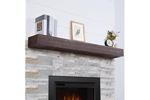 TECANA Fireplace Mantel 66 Inches - Rustic Floating Mantel Shelf - Solid Wood Mantel with Invisible Support Bracket - Wall Mantel Shelf for Farmhouse (66" L x 8" D x 5" H, Coffee Brown)