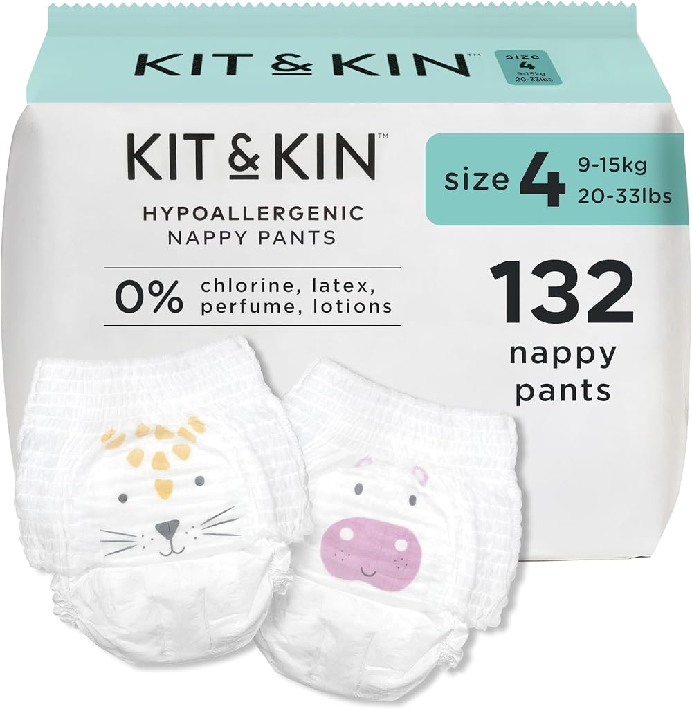 Kit & Kin Premium Nappy Pants Size 4 9-16 kg 132 Pcs 6 Packs