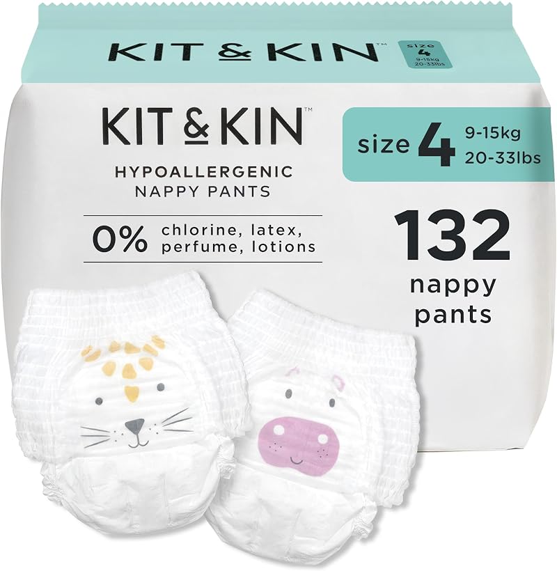 Kit & Kin Premium Nappy Pants Size 4 9-16 kg 132 Pcs 6 Packs