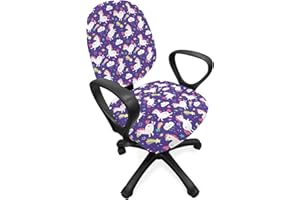 Ambesonne Unicorn Office Chair Slipcover, Theme Kawaii Style Inspired Clouds Hearts Rainbows Pattern, Protective Stretch Decorative Fabric Cover, Standard Size, Indigo Multicolor