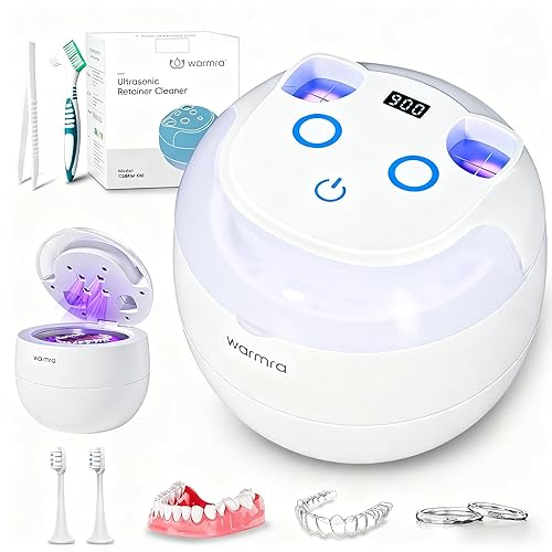 Ultrasonic Retainer Cleaner Machine, 45kHz Ultrasonic Cleaner for Dentures, U-V Light, 4 Modes for Retainer, Dentures, Aligners, Mouth Guards, Night Guards, Toothbrush Heads, Whitening Trays, Jewelry