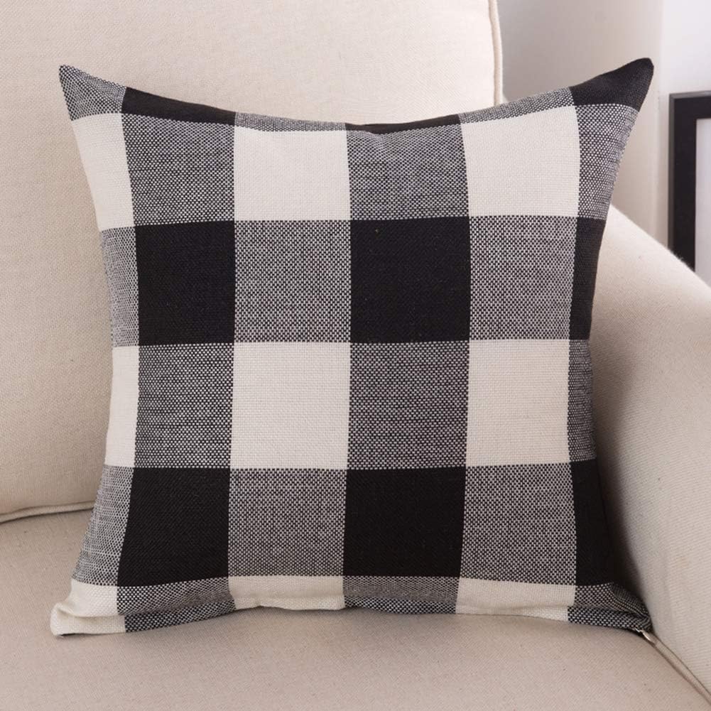 Burlap Farmhouse Decor Buffalo Checkers Plaid Cotton Linen Decorative Throw Pillow Cover Rustic Cushion Cover Pillowcase for Sofa 18 x 18 Inch, Set of 2 (Black/White, 18"×18"): Kitchen & Dining