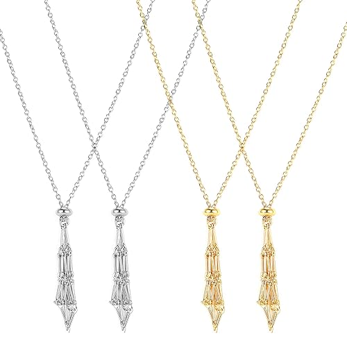 Crystal Necklace Holder, Stone Cage Necklace Adjustable Crystal Holder Jewelry DIY Gifts for Women (Gold + Silver)