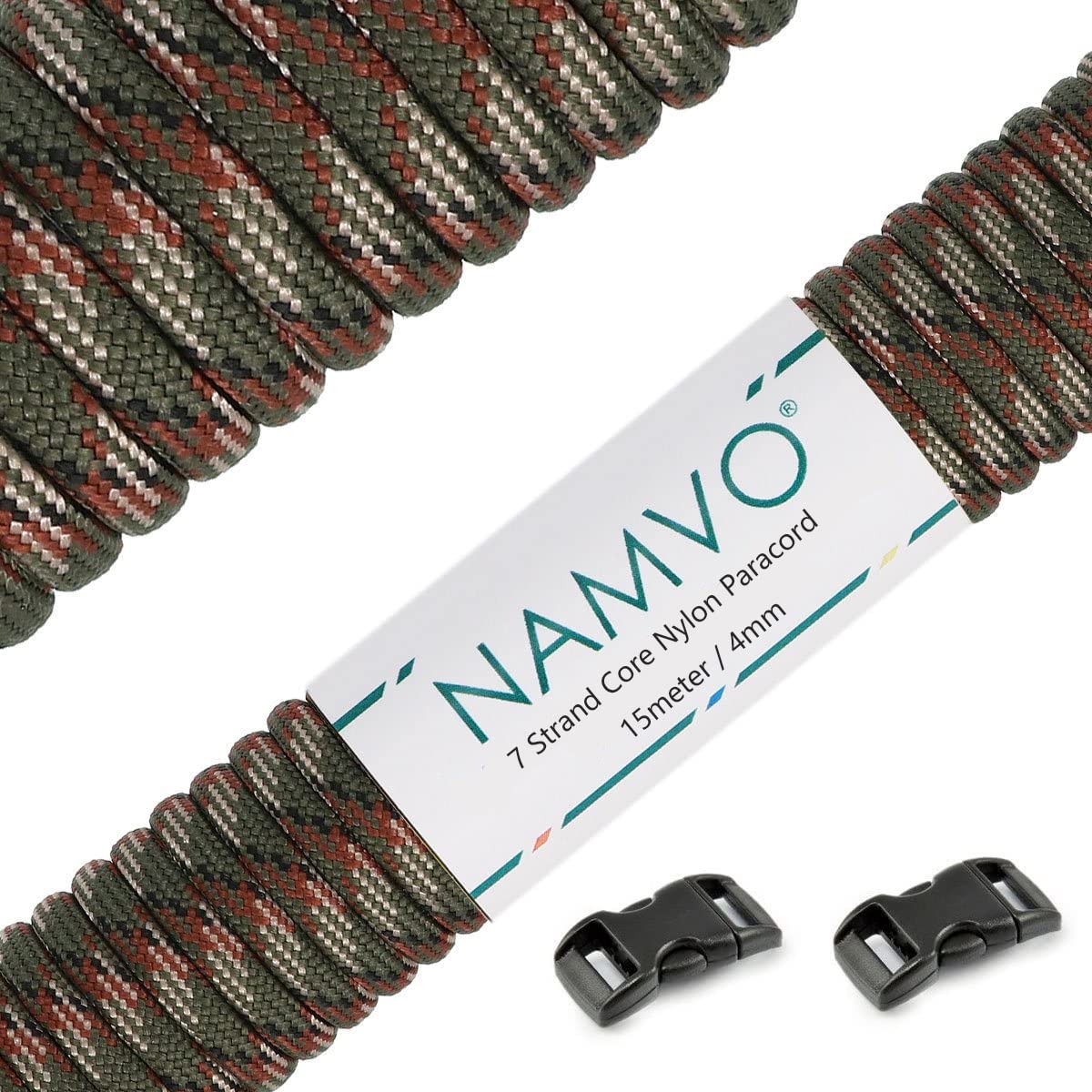 Namvo Paracord 4mm,100ft, Paracord 550 7 Core Strand, Tear-resistant, 100% Nylon Cord, Versatile Type III Mil-Spec Paracord, Holds up to 250kg, Ideal for Outdoor Survival Camping Olive Green Camo