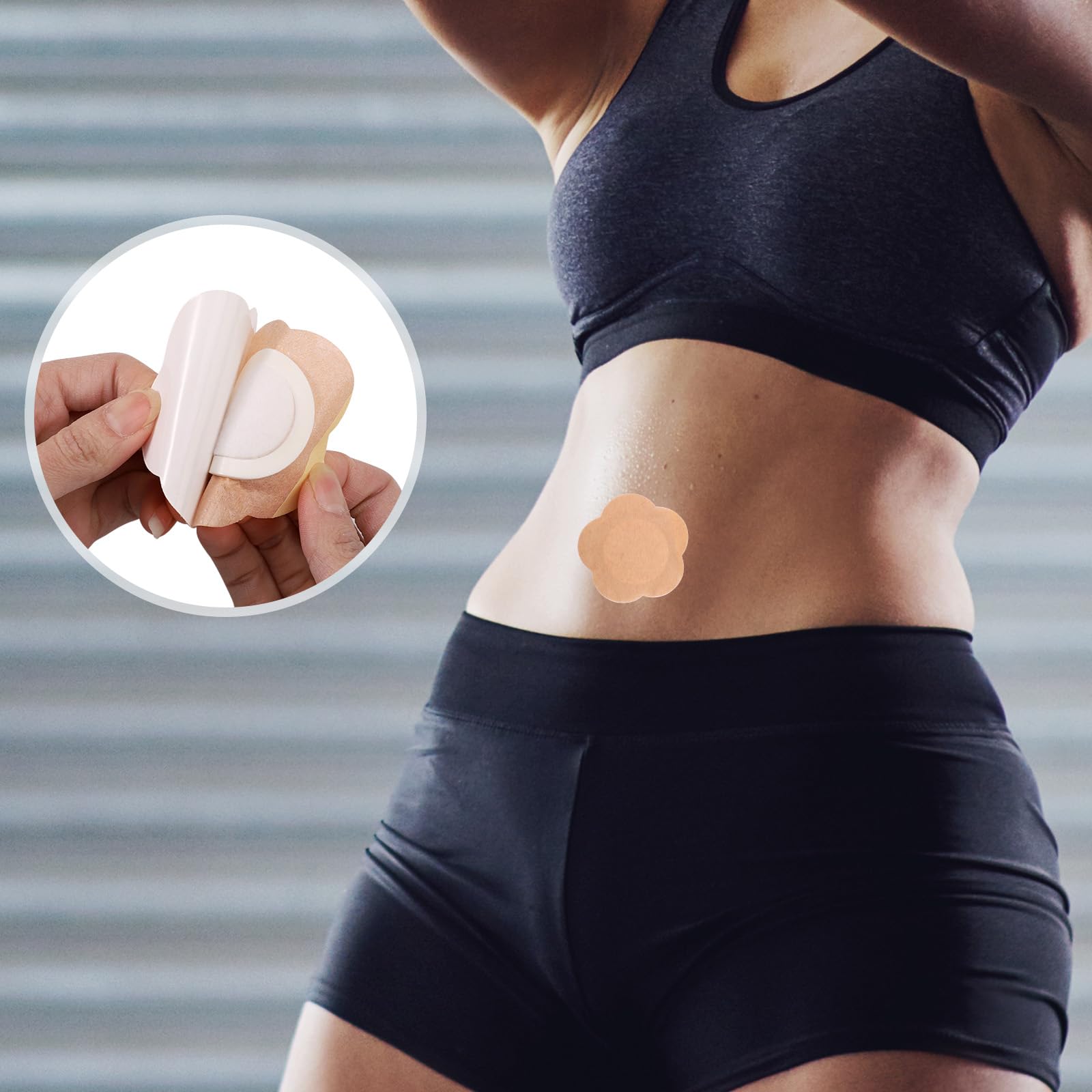 60 Pcs Plum Blossom Castor Oil Pack Wrap for Belly Button, Self-Adhesive Disposable Spunlace Cloth Castor Oil Belly Button Patch with Cotton, Oils Not Included (Skin Color)