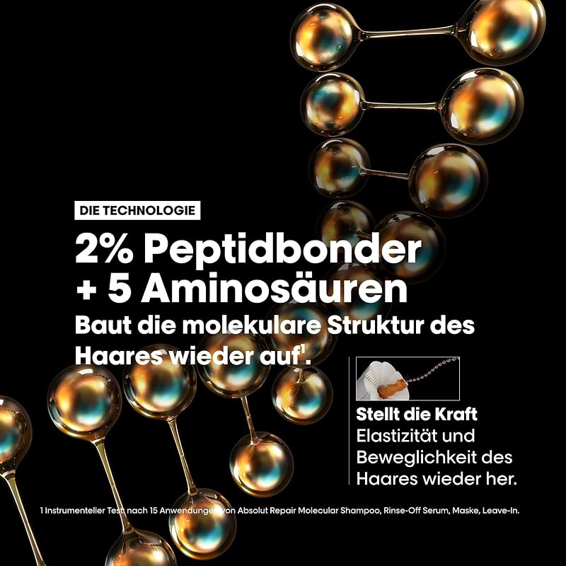 L'Oréal Professionnel Leave-In für strukturgeschädigtes Haar, Zur molekularen Tiefenreparatur, Mit Peptidbondern und 5 Aminosäuren, Hitzeschutz, Serie Expert, Absolut Repair Molecular, 100 ml