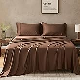 GOKOTTA 4-Pcs King Size Sheets Set, 100% Rayon Derived from Bamboo, 16 Inch Deep Pocket King Sheets with Elastic Corner Straps, Cooling Sheets for Hot Sleepers - Silky Soft & Breathable - Cocoa Brown