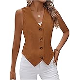 MakeMeChic Women's Corduroy Vest Button Down Sleeveless Waistcoat Jacket Office Work Suit Vest