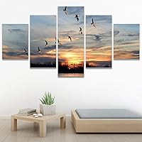 SIGNWIN 5 Panel Canvas Wall Art Modern Art Birds Bohemian Expressive Group Multicolor Photography for Home Decorations Ready to Hang - 60