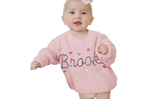 REQTYUI Personalized Baby Knit Sweater with Embroidered Name, Custom Winter Crewneck Long Sleeve Pullover Sweatshirt for Girl