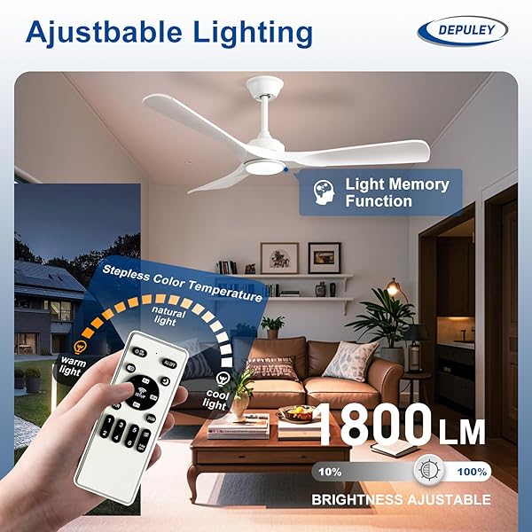 DEPULEY CEILING FAN WITH LIGHT AND REMOTE: 52 INCH WHITE 3 BLADE OUTDOOR FANS FOR PATIOS – DIMMABLE INDOOR FAN WITH REMOTE CONTROL FANDELIER CEILING FANSULTRA QUIET DC MOTOR REVERSIBLE 6 SPEED TIMER
