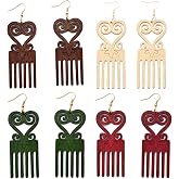 Vintage Natural Long Wood Comb Dangle Earrings Lightweight Ethnic African Carved Flower Heart Drop Earrings for Women Statement Wooden Jewelry
