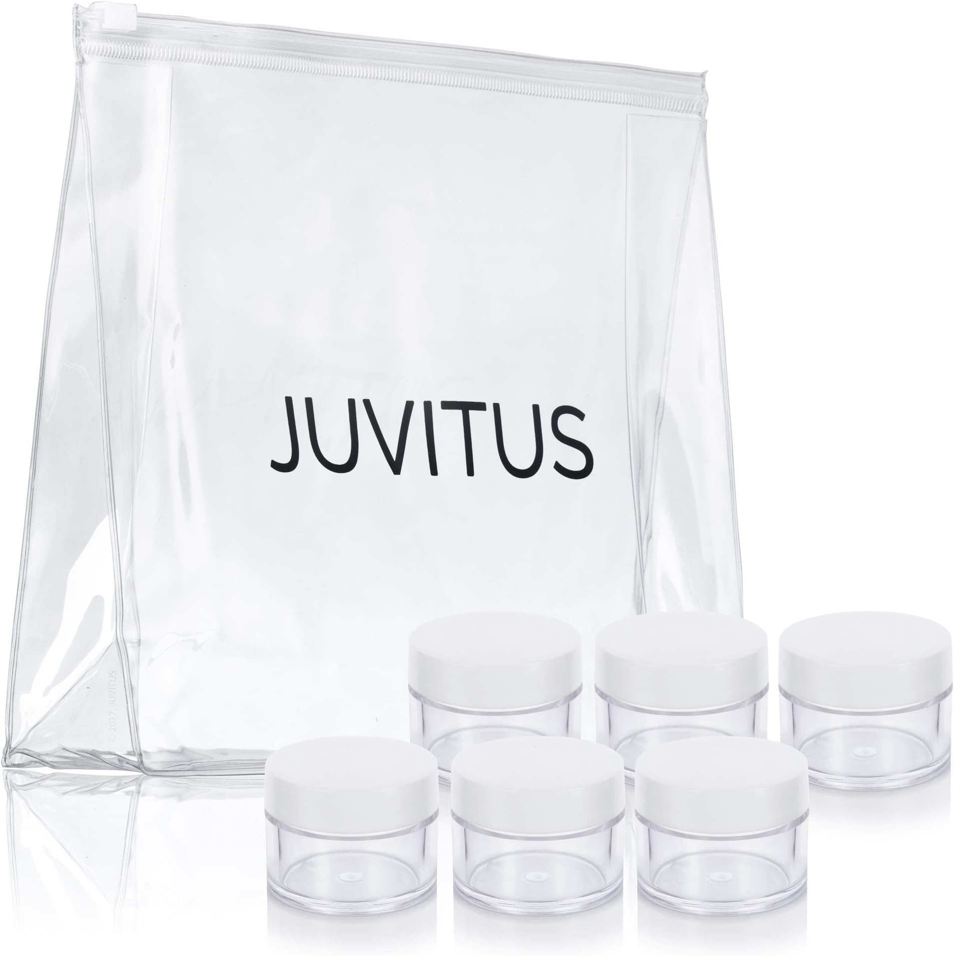 Clear Thick Wall Acrylic Travel Refillable Pot Container Jar with White Foam Lined Lid - .50 oz / 15 ml (6 pack) + Travel Bag for Samples, Balms, Makeup and Cosmetics, Salves, Airtight