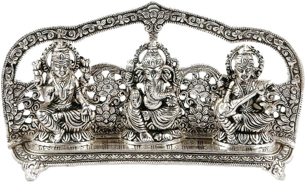 RCI Handicrafts White Metal Silver Plated Laxmi Ganesh Saraswati Showpiece (26x12x8cm)