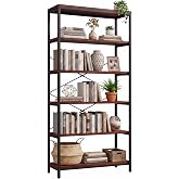 Himimi 6-Tier Bookshelf, 71'' Tall Bookcase Vintage Storage Shelf, Display Shelving Units Organizer Rack, Free Standing Open Metal Book Shelves for Living Room, Bedroom and Home Office