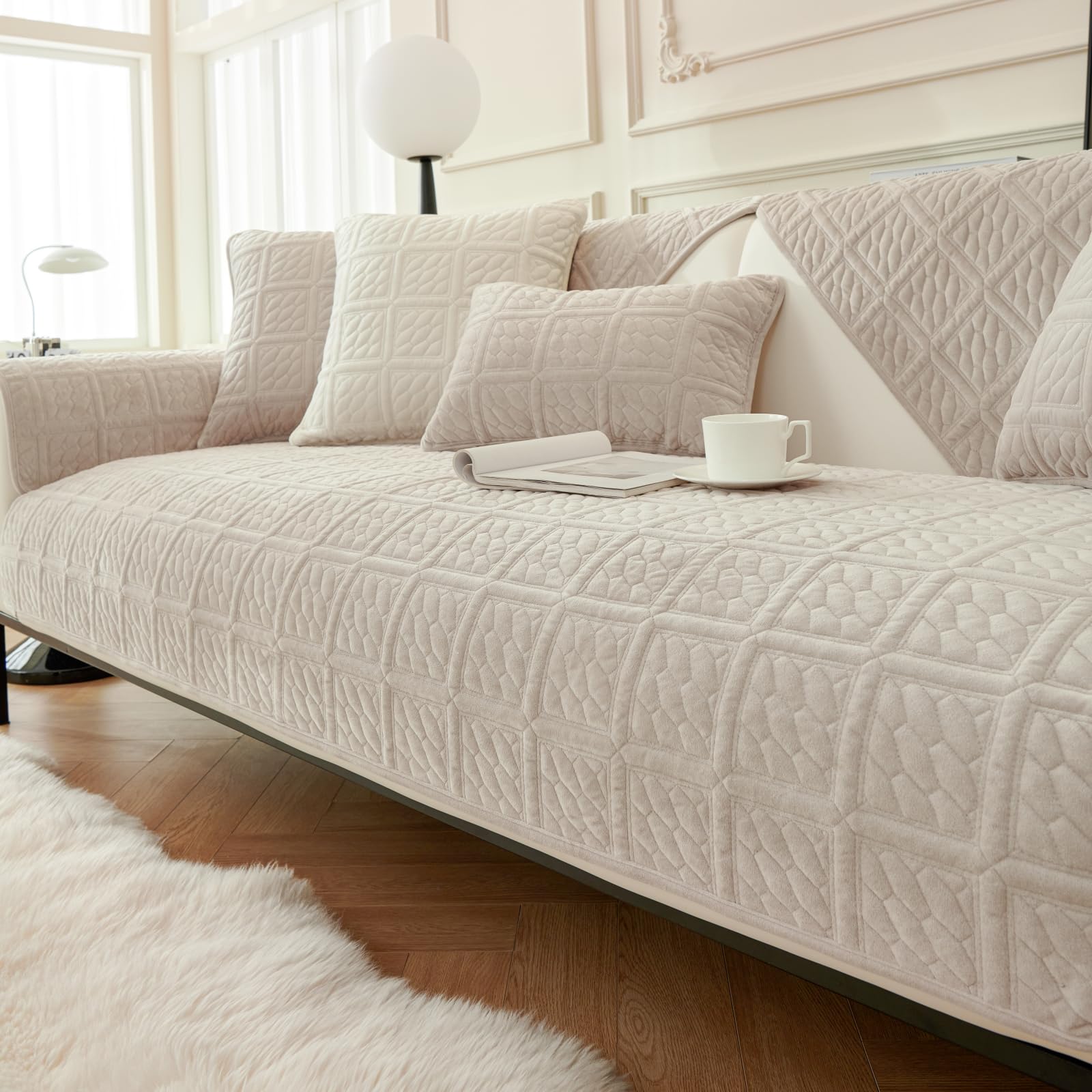 New Milk Velvet Soft Sofa Cover 1 2 3 Seater, Universal Couch Covers Non-Slip Corner Sofa Cover L Shape Sofa Slipcovers Furniture Protector for Living Room(Khaki, 1PC 90*90cm Armrest or Backrest) — image 1