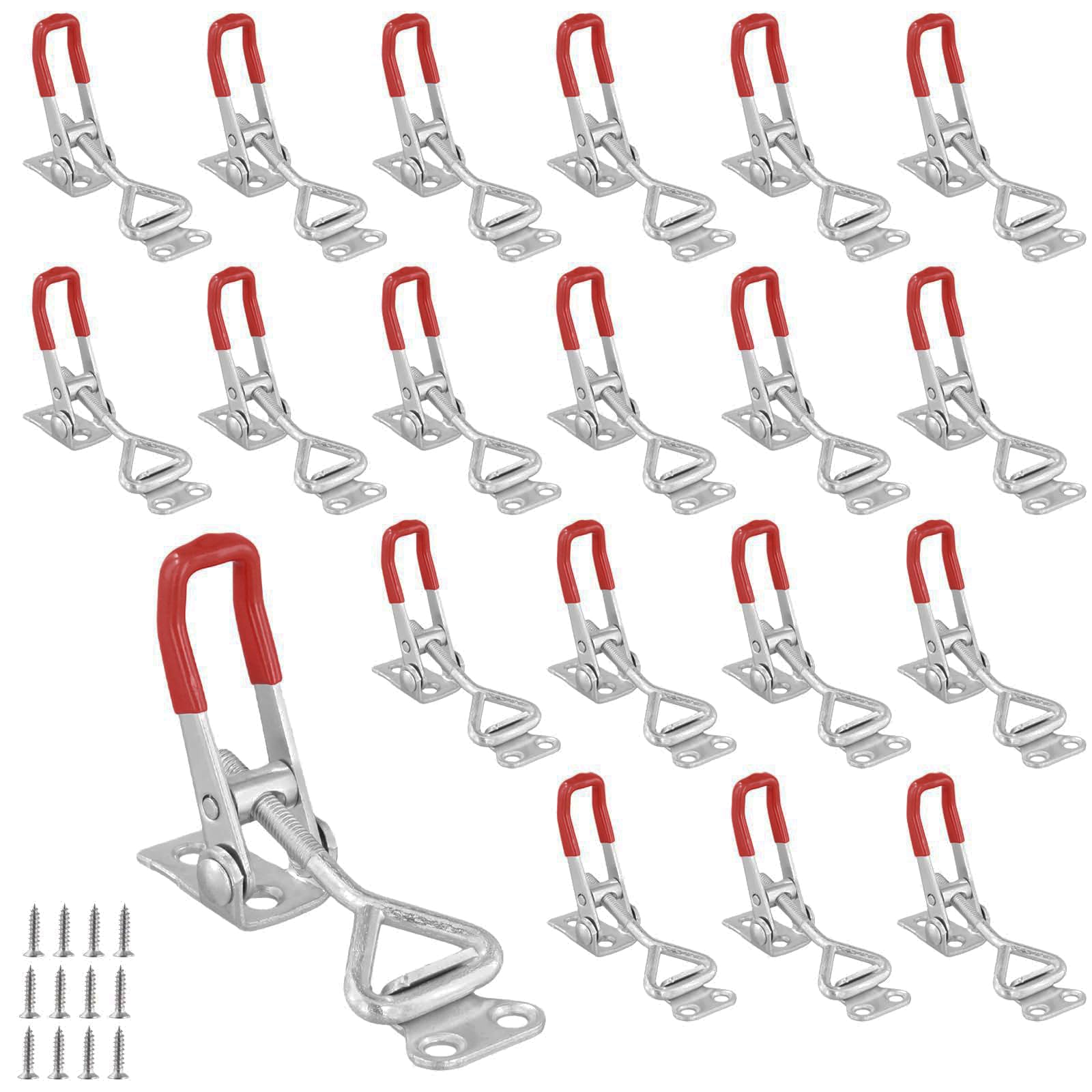 TAICHEUT 20 PCS Adjustable Toggle Clamp, 100kg/220lbs Heavy Duty Metal Toggle Catch Clip Pull Action Latch for Tool Boxes, Wooden Boxes, Storage Boxes, Cabinet Door