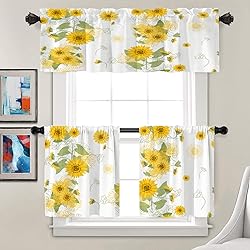 Batmerry Yellow Sunflowers Tier Curtains,Yellow
