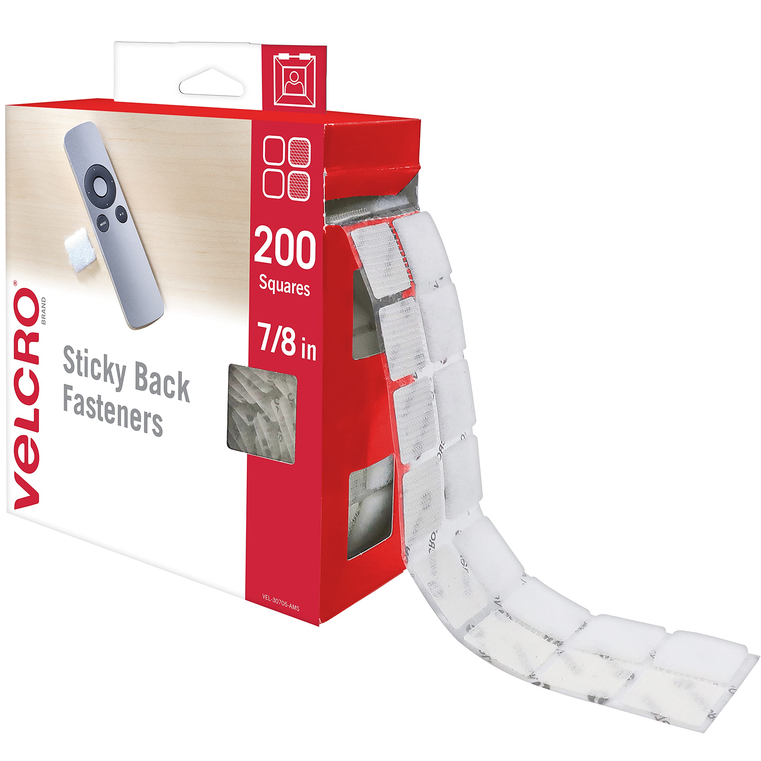 Photo 1 of VELCRO Brand Mounting Squares | 200pk, 7/8" White | Adhesive Sticky Back Hook and Loop for Teacher Supplies, Office Organization (30705)