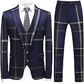 Mens Suits 3 Piece Check Plaid Suit Single Breasted One Button Jackets Formal Dress Party Prom Tuxedo Suits Blazer Set