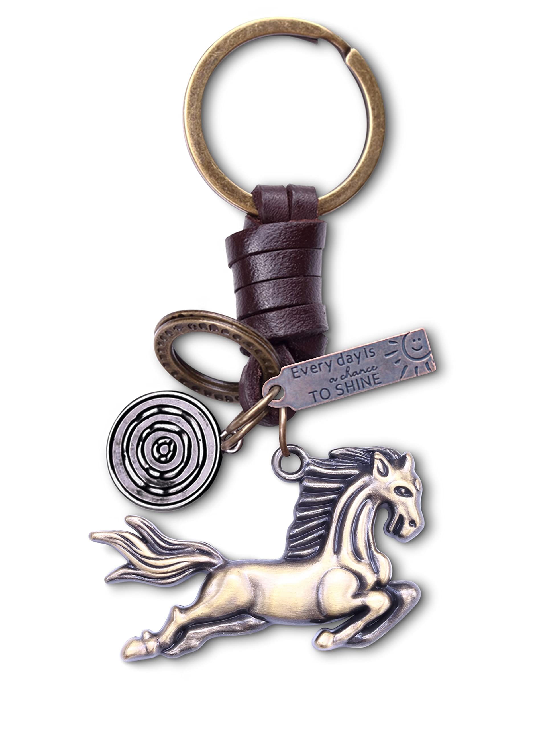 AuPra Horse Keyring Gift for Women & Men | Handmade Leather Animal Key Ring | Vintage Charm for Home, Car & Door Keys | Cute Keychain Present for Her & Him