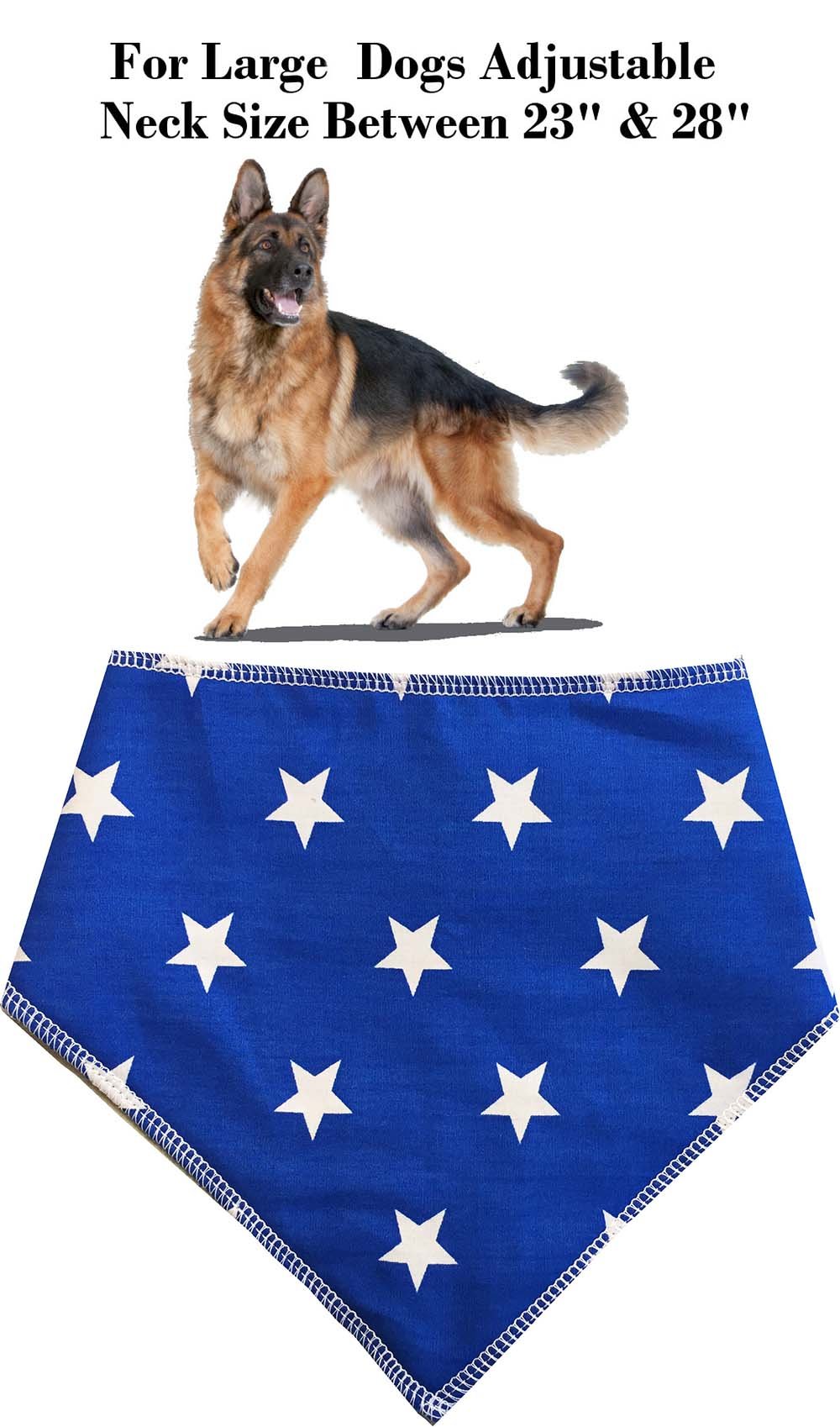 Spoilt Rotten Pets (S4) Branded Blue With White Stars, Dog Bandana Adjustable Neck to Fit Large to Extra/Large Dogs - Neck Size 23" - 28" Generally Fits Chow Chow, German Shepherd, St Bernard, Dogue de Bordeaux and Similar Sized Dogs.