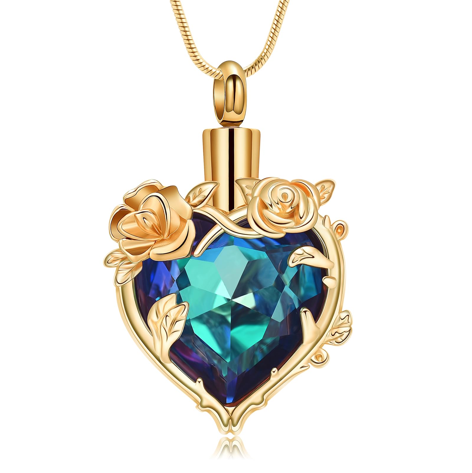 VCCWYQK Rose Flower Heart Urn Necklaces for Ashes for Women Stainless Steel Cremation Jewelry Memorial Ashes Pendant for Human