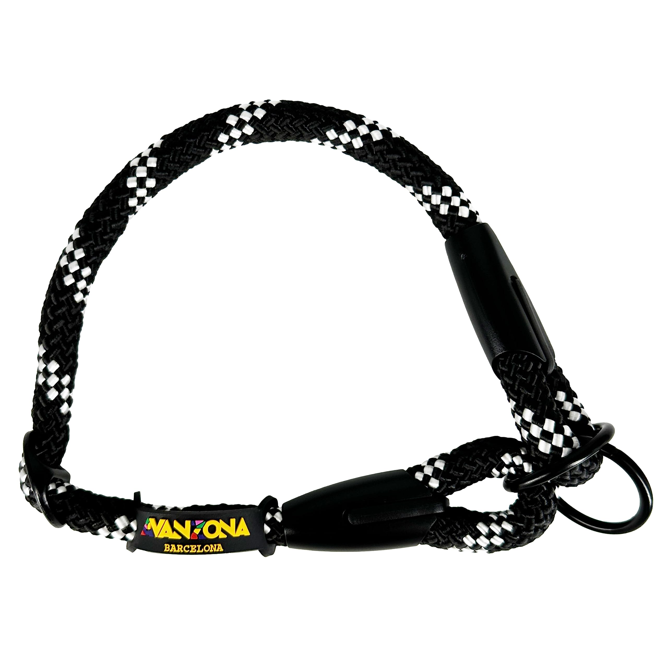 Training Collar for Dogs – Anti-Pull, Adjustable, Made Polyester Rope, Suitable for Small, Medium and Large Dogs, Made in Spain. Black with White. M(≤60CM). — image 1
