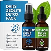 Zeolite Detox Pack for Adults, Advanced Clinoptilolite Zeolite Liquid Drops and Spray for Metal, Supports Gentle Cellular & Body Detox, Energy and Focus, Gut Cleansing, Immune System, 60 ML + 30ML