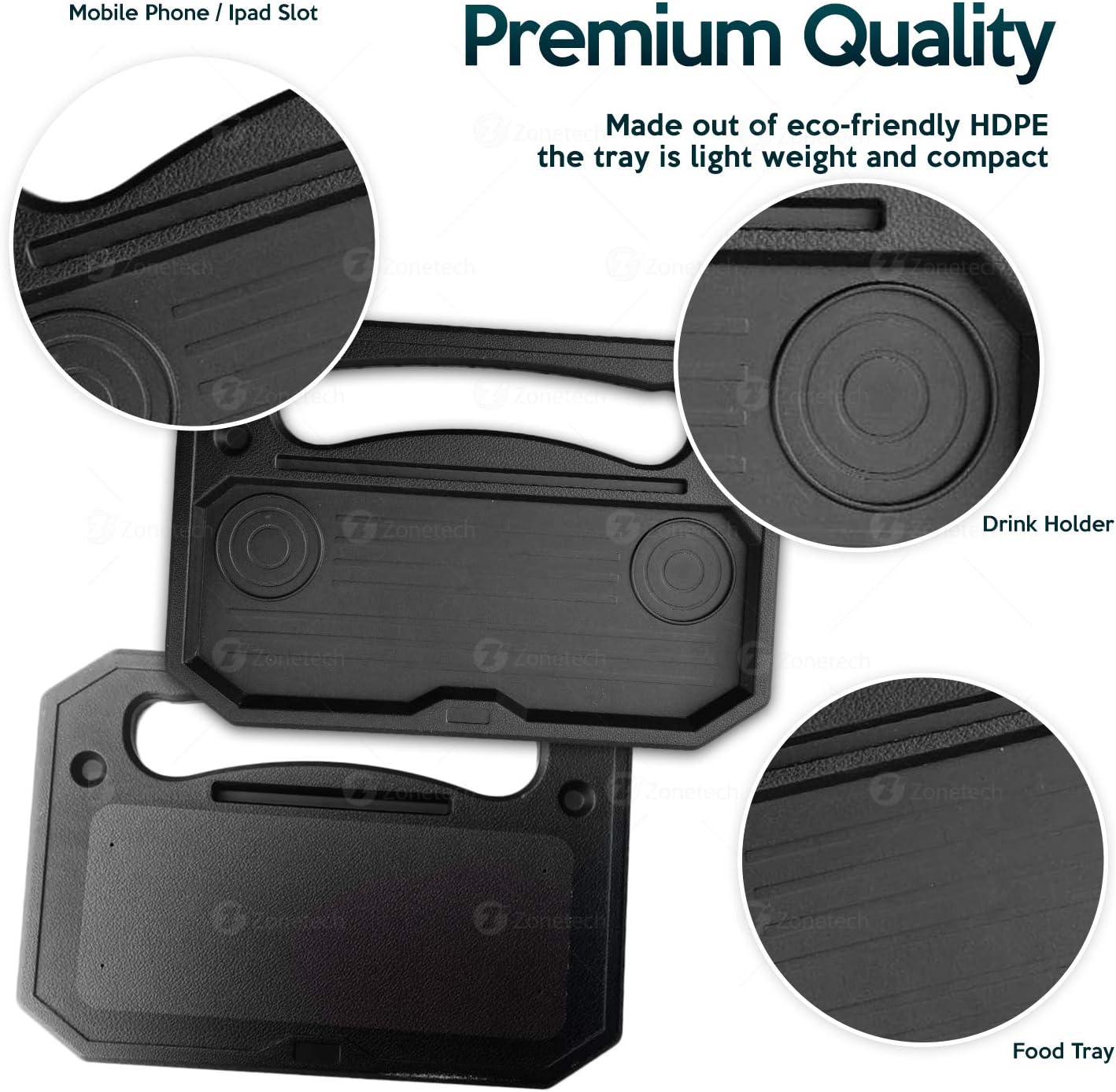 Zone Tech Car Black Steering Wheel Food and Laptop Cup Holder Tray