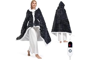 FAYKONCEN Wearable Heated Blanket Hoodie, Luxury Faux Fur & Sherpa Electric Throw Blanket, Heated Shawl Wraps Poncho with Pockets for Women Men, 3 Heat Levels & 12H Timer, ETL & FCC Certified, 40"x70",Dark Grey