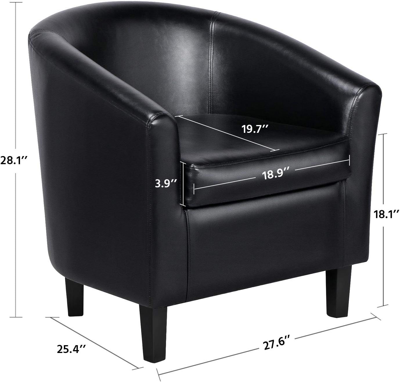 YAHEETECH Barrel Chair Faux Leather Club Chair Accent Arm Chair Modern Style Tub Chair for for Living Room Black: Furniture & Decor