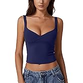 QINSEN Women's V Neck Tank Tops Double Lined Adjustable Strap Camisole Shirt
