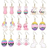 9 Pack Easter Earrings for Women Enamel Colorful Bunny Egg Drop Dangle Earrings Cute Stylish Spring Earrings Holiday Festive Party Jewelry Gift