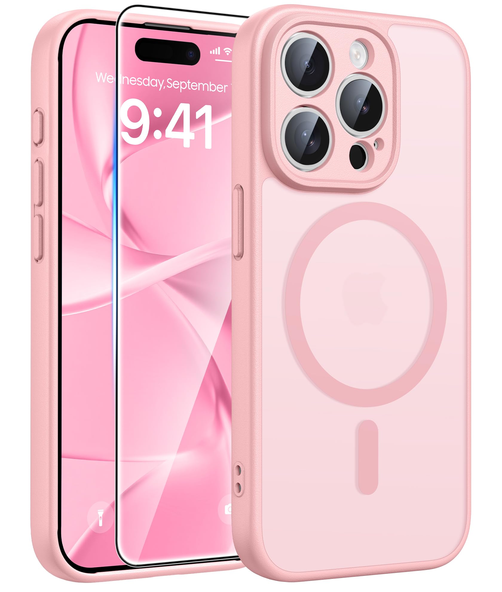 Photo 1 of ***ONLY CASE*** FNTCASE for iPhone 15 Pro Max Case: [Compatible with Magsafe] Translucent Matte Cases with [Full Camera Protection] [Screen Protector] Military Grade Shockproof Protective Phone Cover - Light Pink