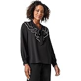 Kasper Women's Ls Beaded Ruffle Blouse W Tie Front