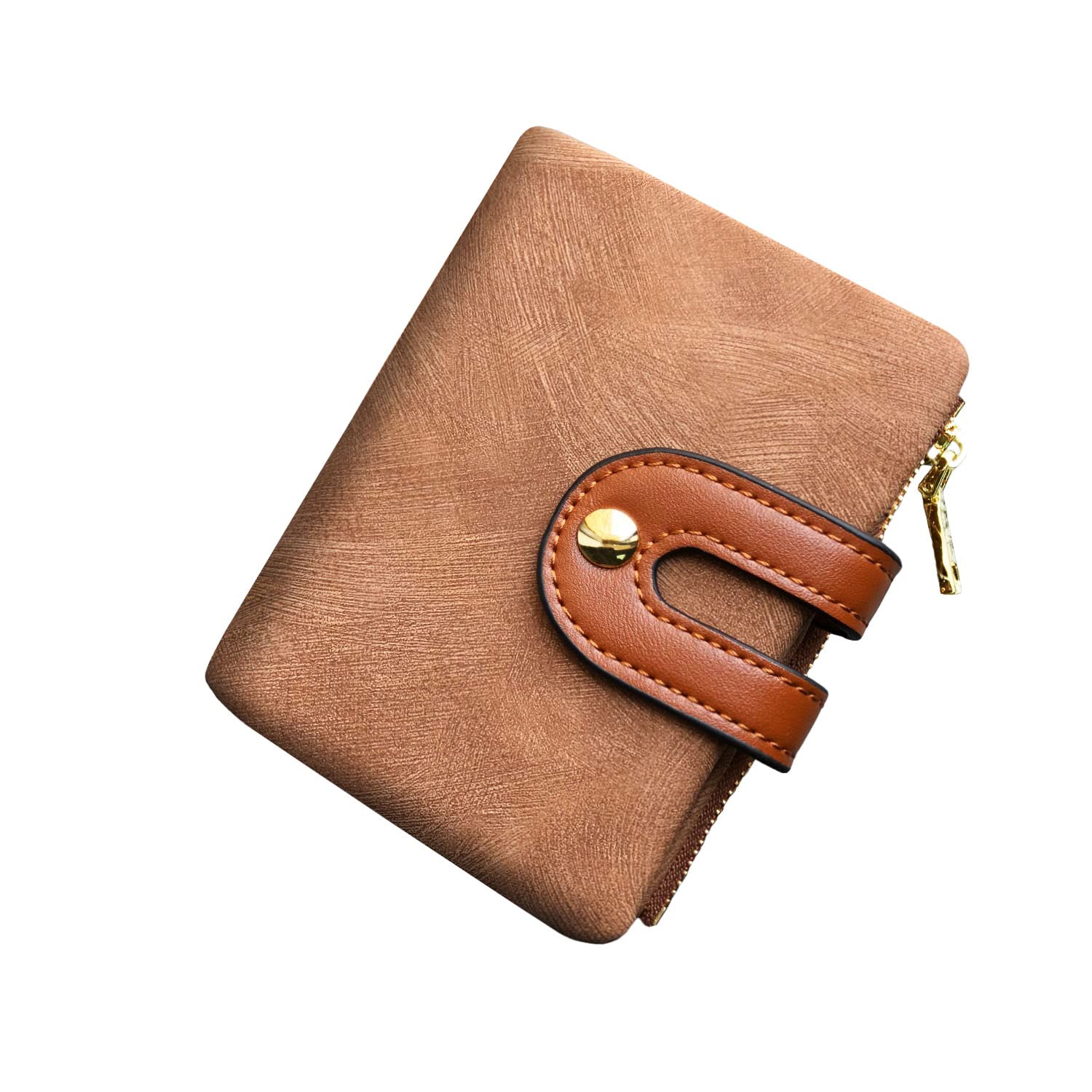 AOXONEL Women's RFID Small Bifold Leather Wallet Ladies Mini Zipper Coin Purse id Card Pocket,Slim Compact Thin (Brown)