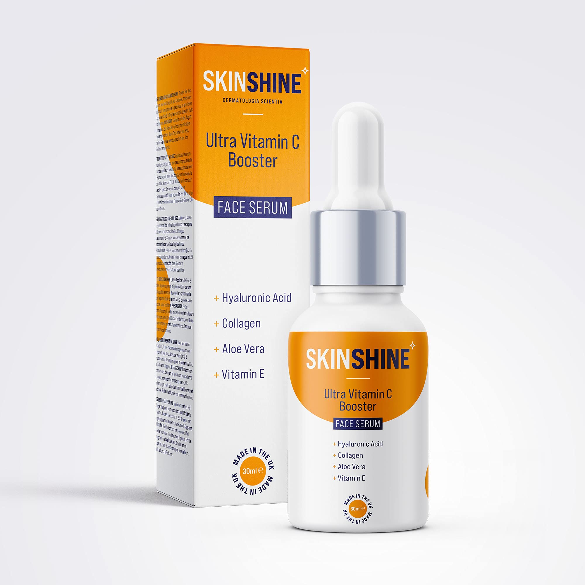 SKINSHINE 𝗪𝗜𝗡𝗡𝗘𝗥 𝟮𝟬𝟮4* - NEW Ultra Vitamin C Booster Face Serum with Hyaluronic Acid & Collagen - UK Made - Remove Acne Scars, Wrinkles, Blemishes & Signs of Ageing - For Women & Men