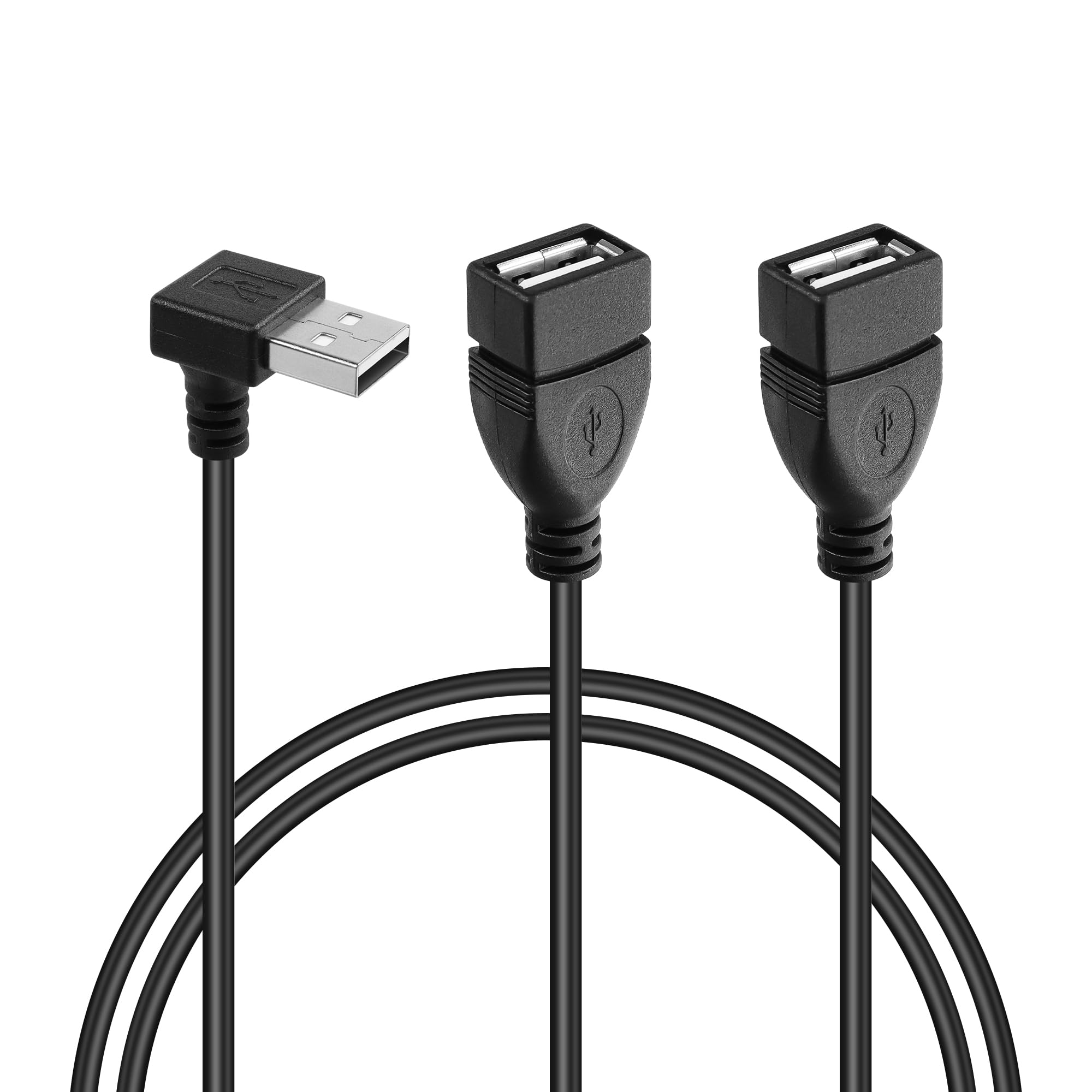 GINTOOYUN USB A 2.0 Y Splitter Extension Cable，90 Degree Angle Male to Dual Female Connector Cable for Car,Laptop,PC,Mobile Telephone,Printer/U-Disk etc 3.28FT（Up Angle） (Up Angle)