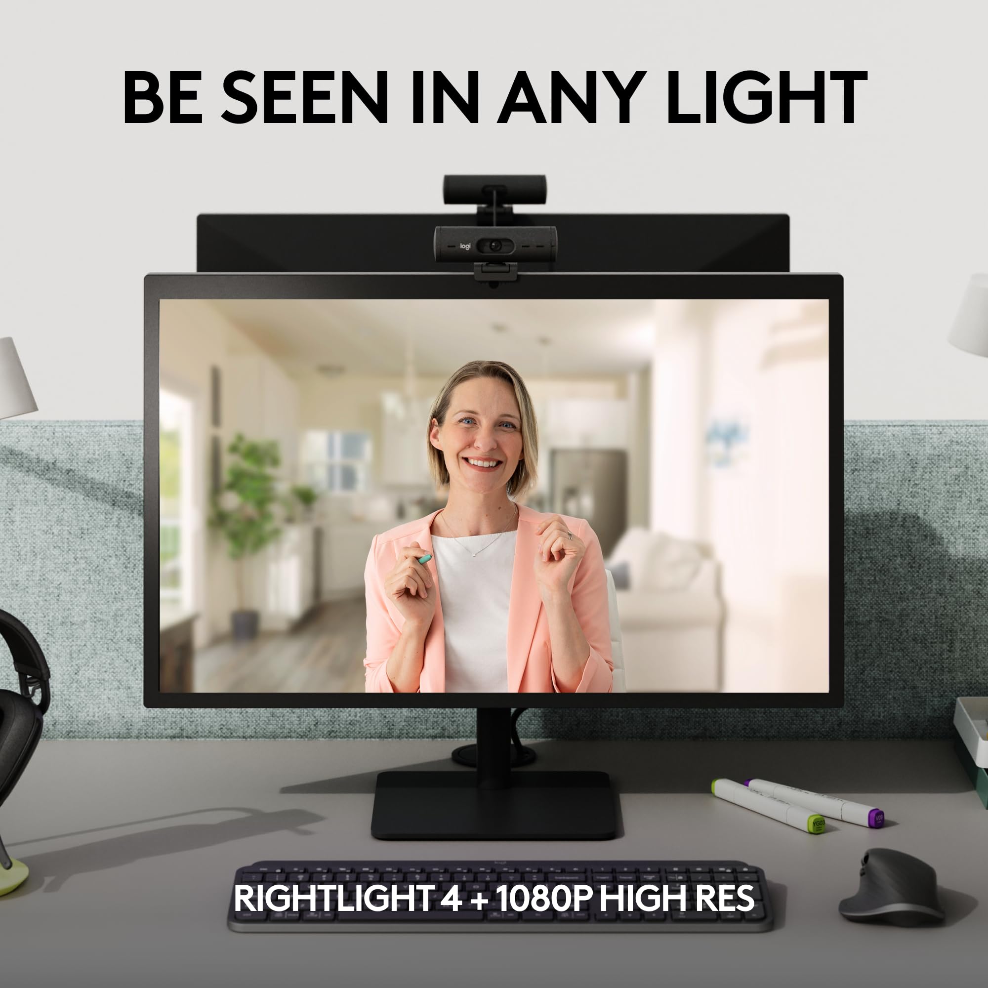 Logitech Brio 505 Full HD Webcam with Auto Light Correction, Auto-Framing, Show Mode, Dual Noise Reduction Mics, Privacy Shutter, Works with Microsoft Teams, Zoom, Google Meet