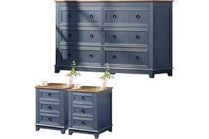 Joaxswe Farmhouse Dresser and Nightstand Sets 3 Piece, Nightstands Set of 2 and 6 Drawers Dressers for Bedroom, 54" Wide Dresser and 18" Inch Night Stand Set for Bedroom, Living Room, Hallway