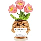 Hoedia Positive Crochet Flower Birthday Valentine Gifts for Women Coworkers Friend Wife Sister Teens - Mini Handmade Emotional Lily of The Valley Support Inspirational Gift,Cute Desk Decor Presents