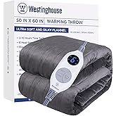 Westinghouse Electric Blanket Heated Throw, Super Cozy Soft Flannel 50"" x 60"" Heated Throw with 6 Fast Heating Levels & 2-10 Auto-Off, Machine Washable, ETL&FCC Certification, Home Office Use, Grey