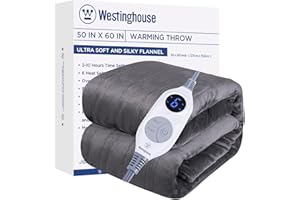 Westinghouse Electric Blanket Heated Throw, Super Cozy Soft Flannel 50"" x 60"" Heated Throw with 6 Fast Heating Levels & 2-10 Auto-Off, Machine Washable, ETL&FCC Certification, Home Office Use, Grey