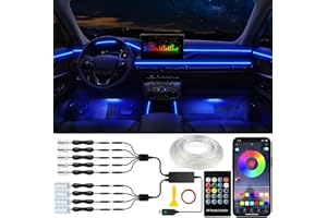 Jushope Car LED Lights, Interior Car Lights with Wireless APP/RF Remote/Button Control, Car Ambient Lighting Kit with 236" Integrated Molding Fiber Optic RGB Sync to Music (9 in 1-USB)