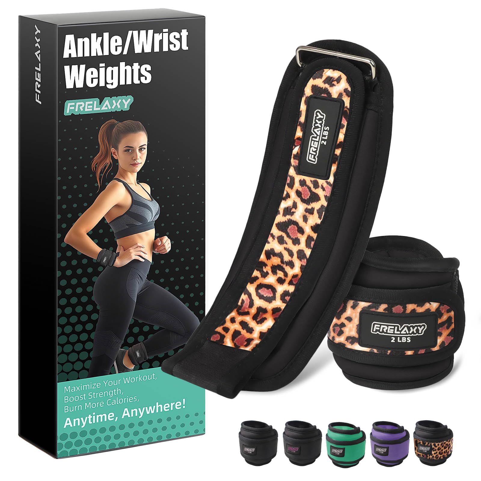 Photo 1 of Frelaxy Ankle Weights Sets for Women Men Kids 1lb 2lb 3lb Pairs with Adjustable Straps, Strength weighted for Physical Therapy Running Walking Fitness Gym Workout (Leopard, 2 lbs x 2)