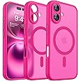 CANSHN Magnetic for iPhone 16 Case, Upgraded [Full Camera Protection] [Compatible with Magsafe] [Translucent Matte] Shockproof Protective Phone Case for iPhone 16 - Hot Pink